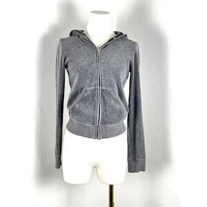 JUICY COUTURE Velour Grey Zip-up Hoodie w/ Sparkle JC logo on back (W: Sml)